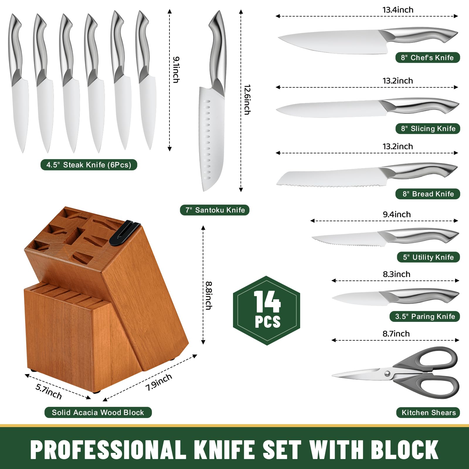 Cuchillo chef EWFEN 8 pulgadas con filo preciso para preparaciones diarias