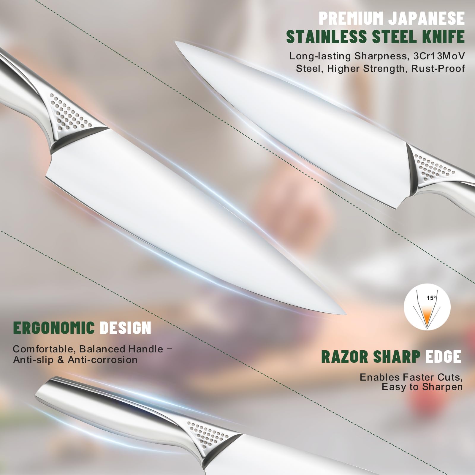 Cuchillo para pan EWFEN de 8 pulgadas, corte estable y seguro.