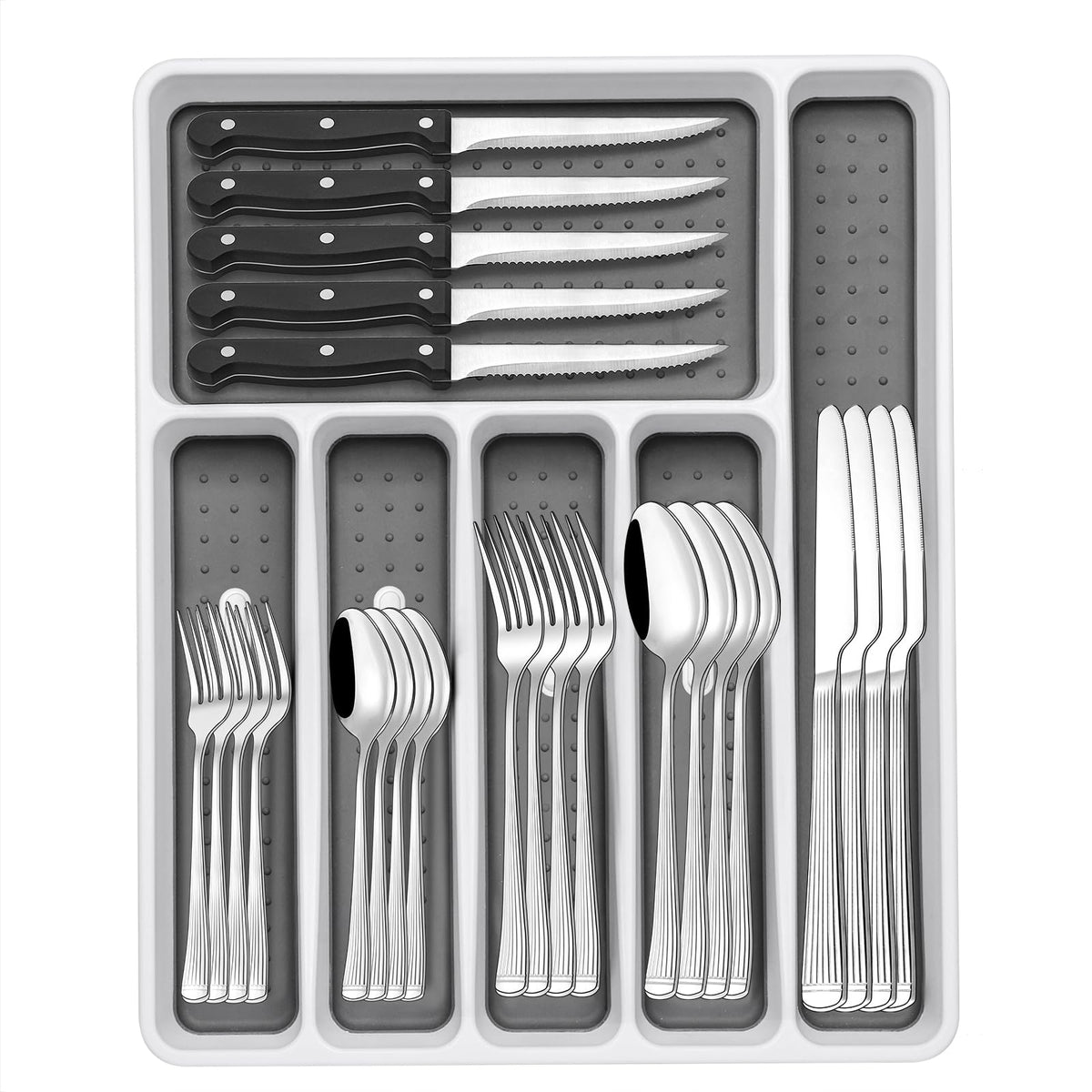 Conjunto EWFEN de cubiertos 49 piezas con organizador para mesa elegante.