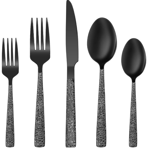 Conjunto EWFEN negro martillado para 4, lujo diario en la mesa
