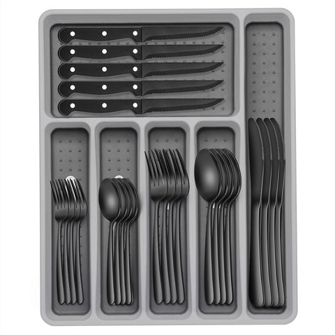 EWFEN juego de cubiertos negros para 8 personas, perfecto para cenas y eventos