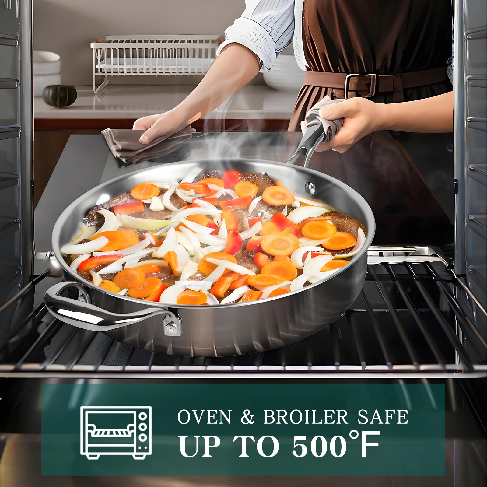 Sartén EWFEN de 10 pulgadas con tapa, ideal para dorar porciones grandes.