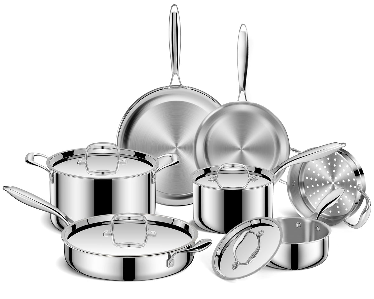 Conjunto EWFEN 11 piezas, acabado espejo para cocinar de forma eficiente.
