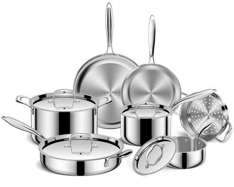 Conjunto EWFEN 11 piezas, acabado espejo para cocinar de forma eficiente.