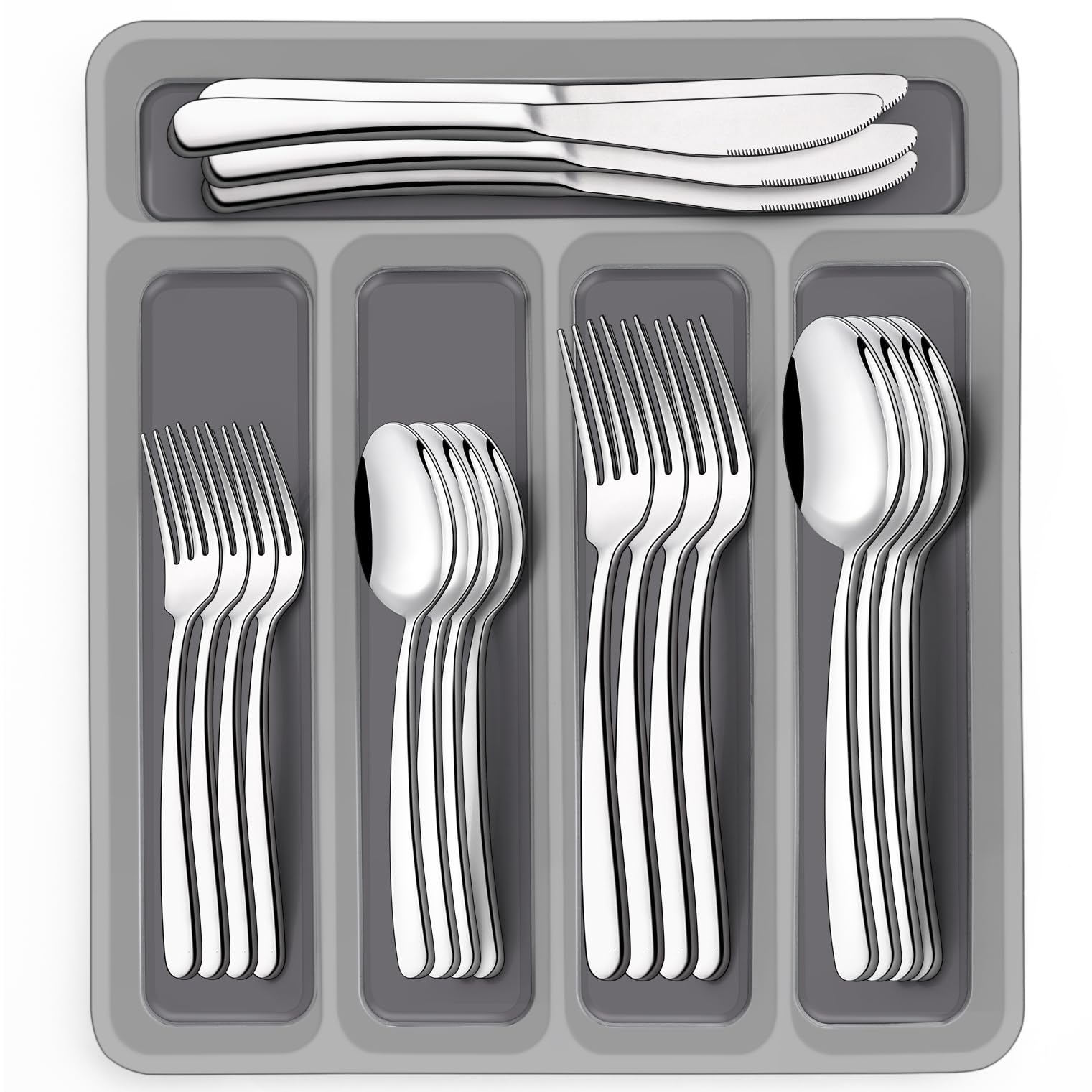 Conjunto EWFEN 40 piezas con organizador, acabado de brillo espejo para mesa elegante.