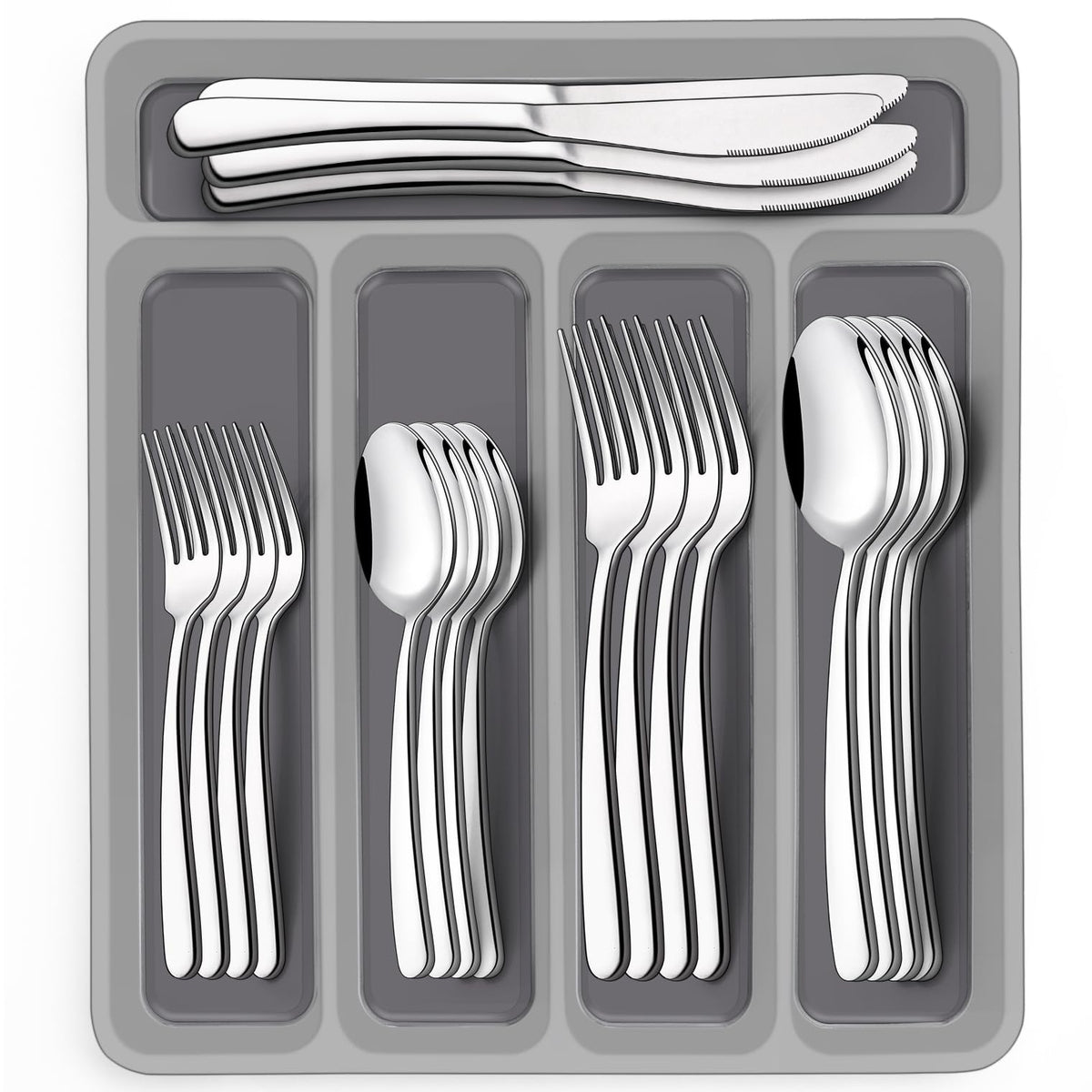 Conjunto EWFEN 40 piezas con organizador, acabado de brillo espejo para mesa elegante.