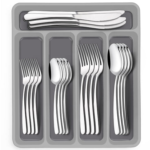 Conjunto EWFEN 40 piezas con organizador, acabado de brillo espejo para mesa elegante.