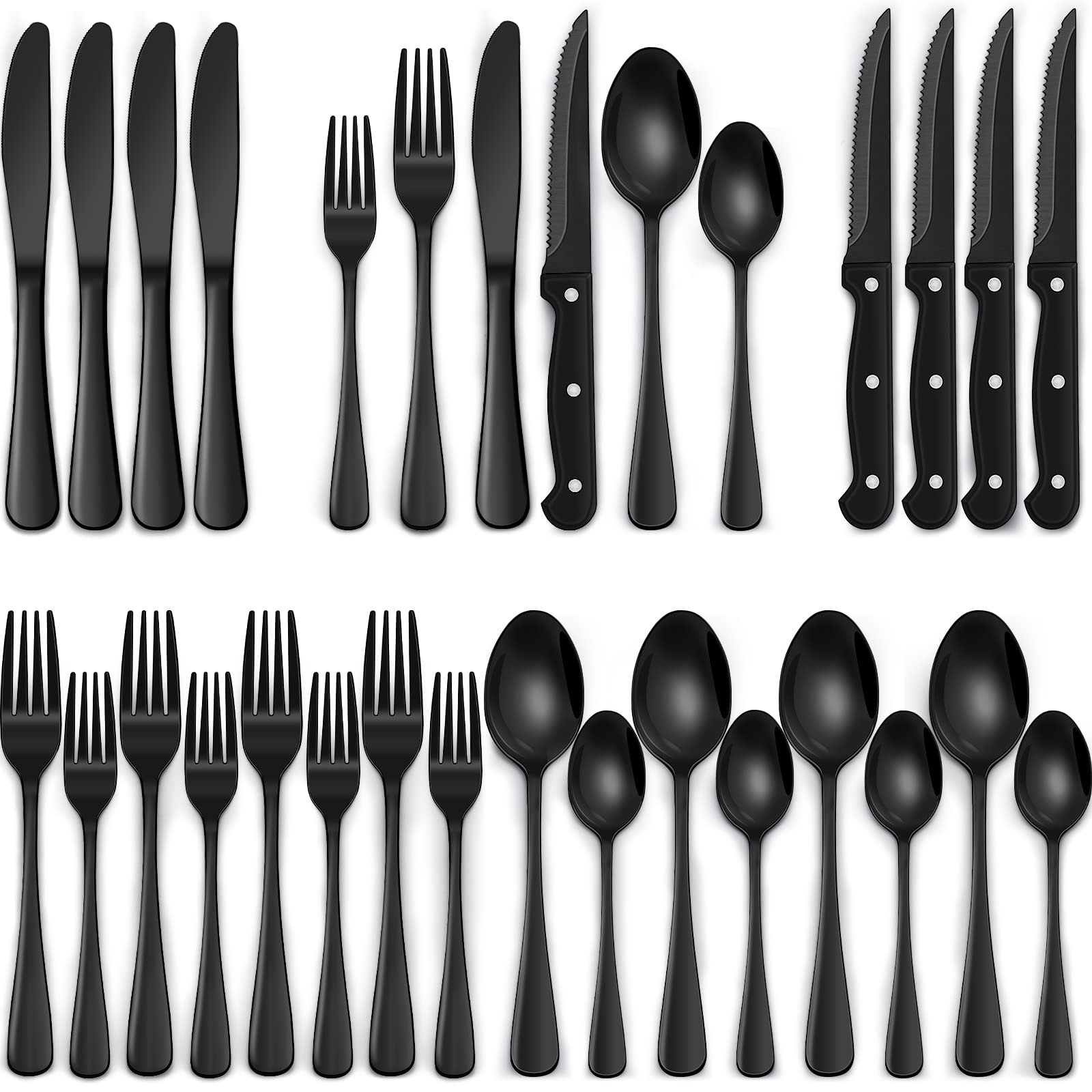 EWFEN set cubiertos negro 24 piezas para cuatro, ideal para cenas diarias