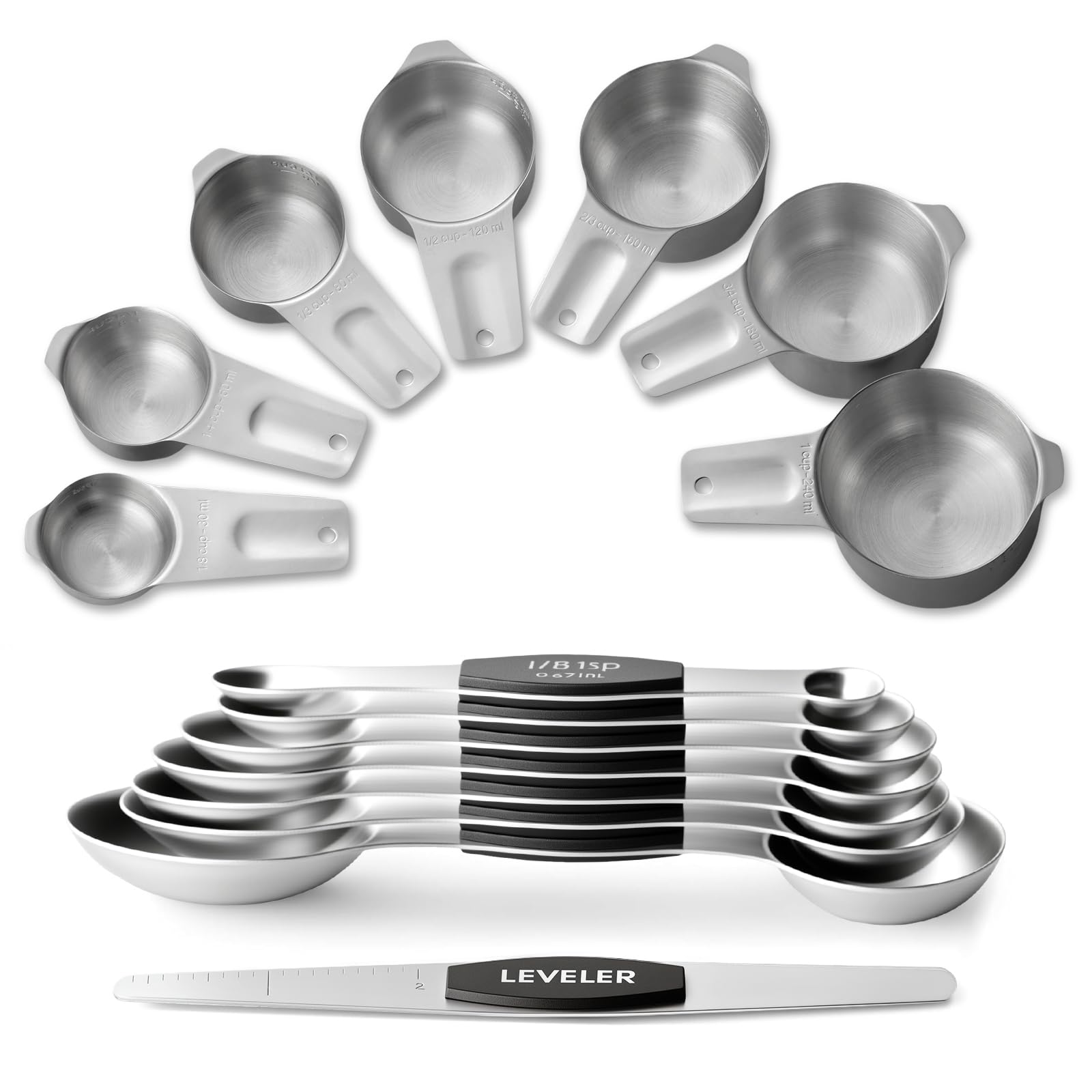 EWFEN tazas medidoras apilables en acero inoxidable, ideal para cocina organizada.