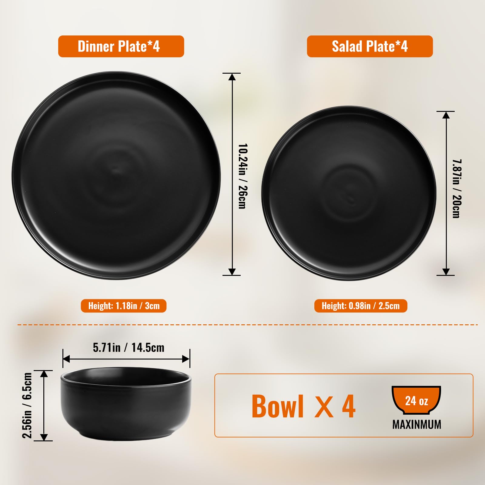 Tazón profundo EWFEN de 5,71 pulgadas en negro mate ideal para sopas.