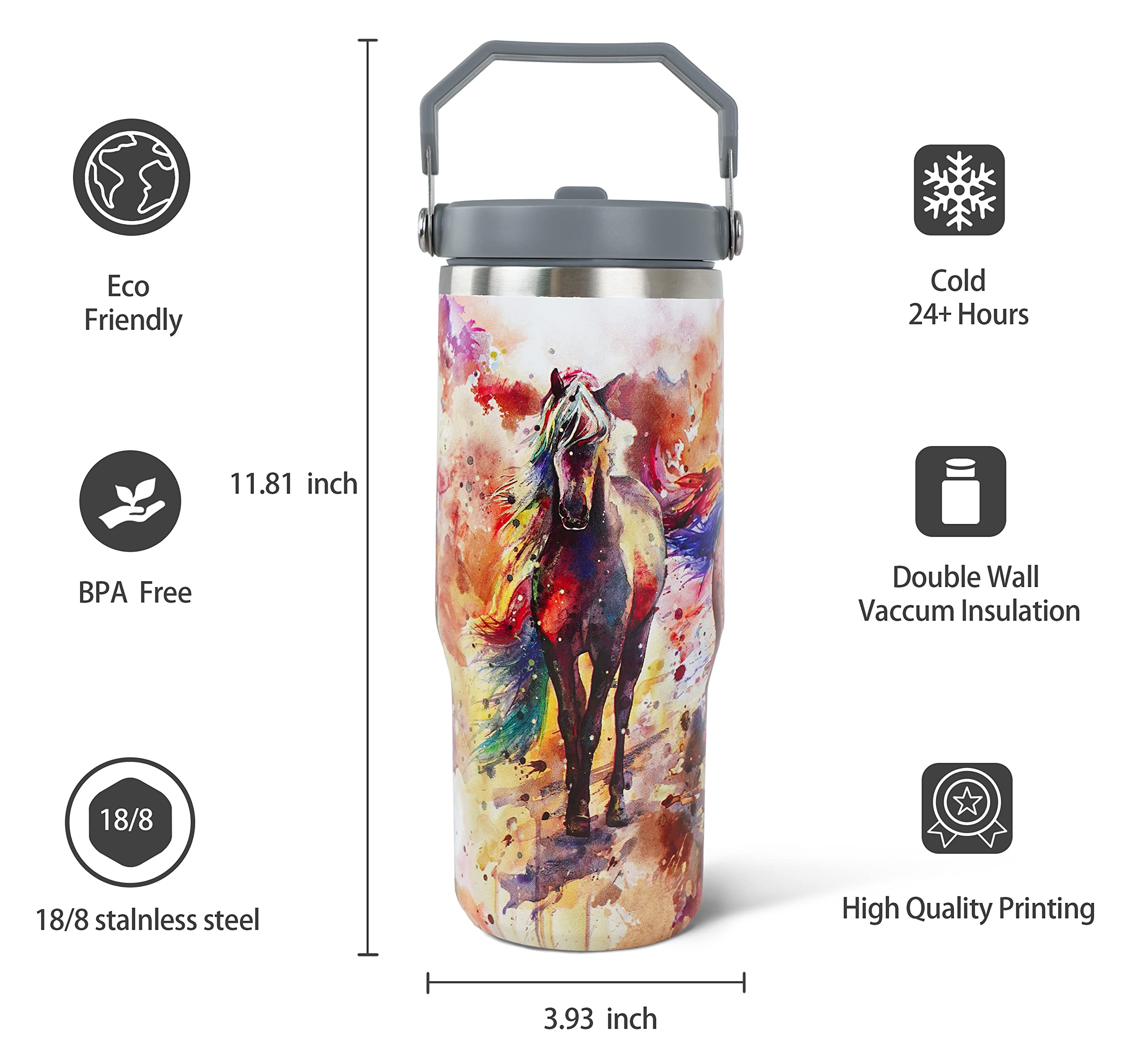Exacmos caballo 30oz aislamiento de pared doble para bebidas frías