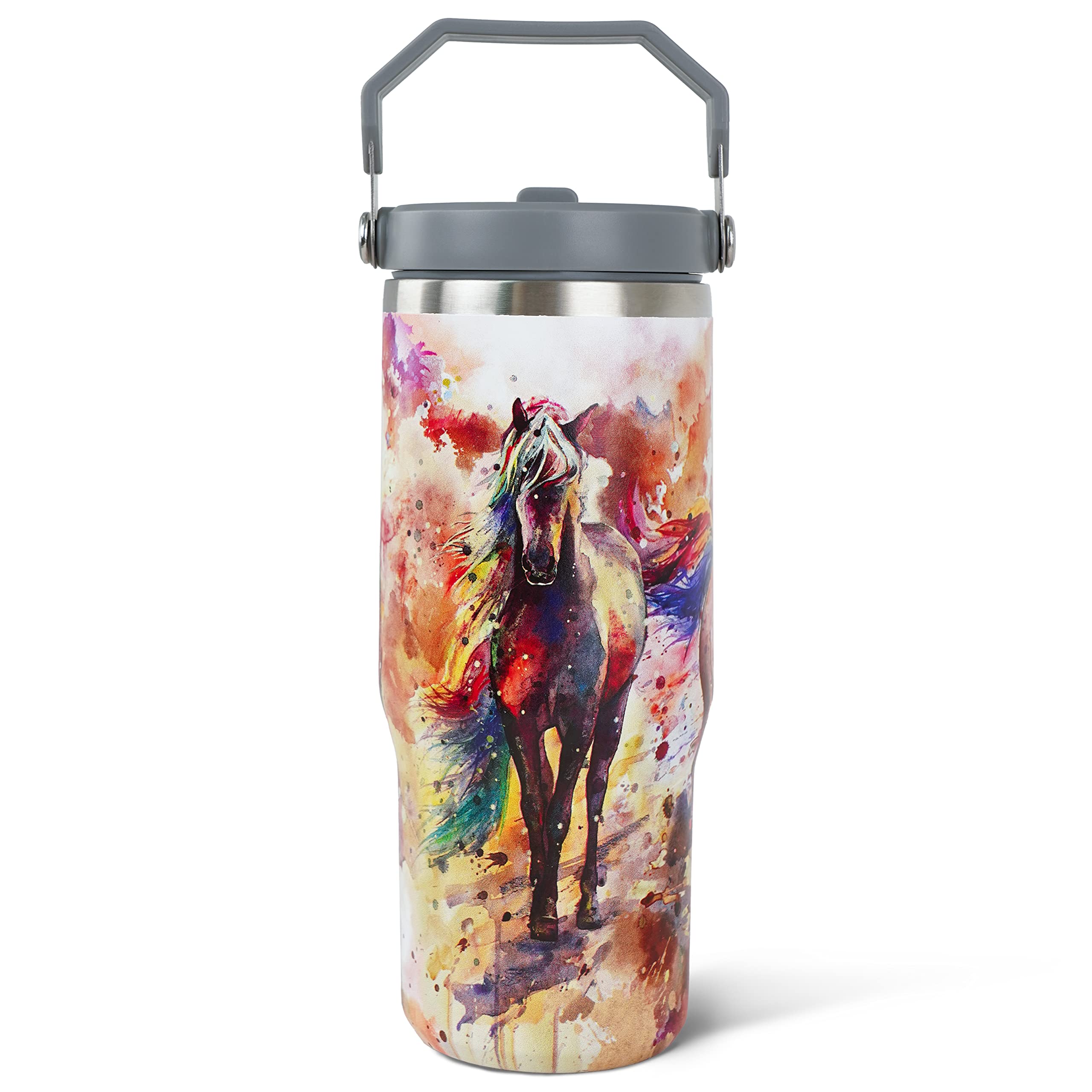 Exacmos caballo 30oz con asa: taza estable para llevar a mano o en coche