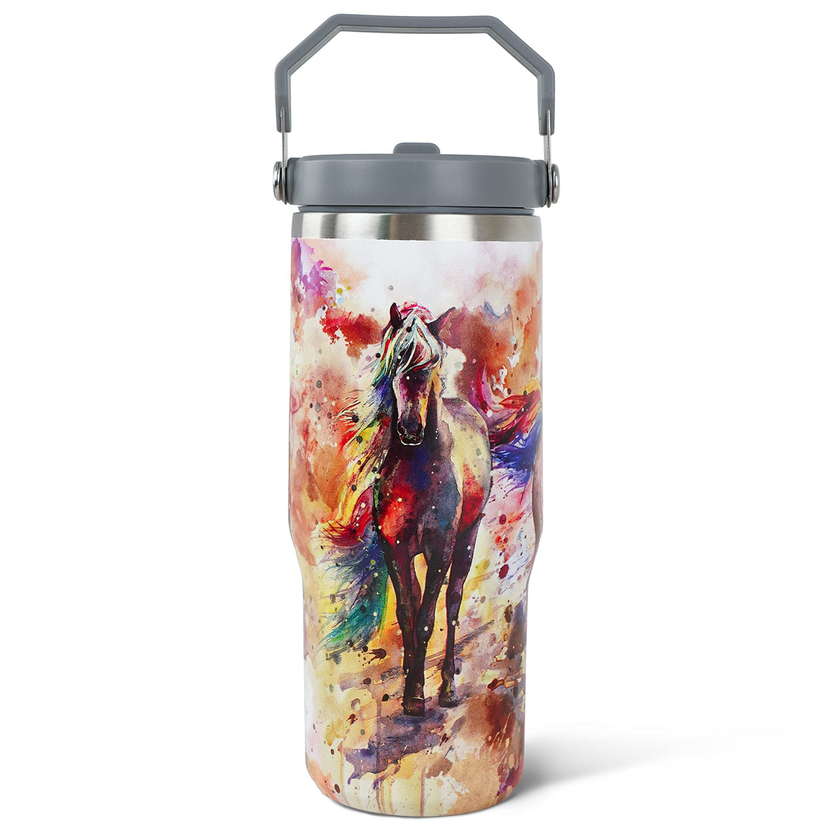 Exacmos caballo 30oz con asa: taza estable para llevar a mano o en coche