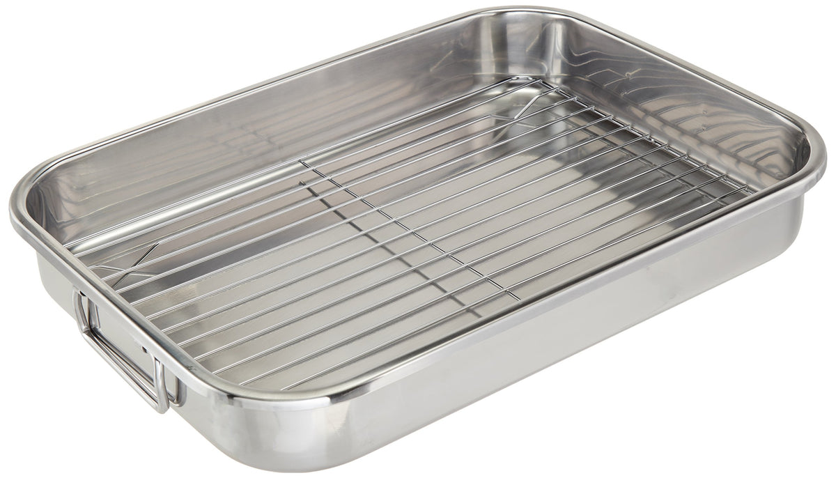 EXCELSTEEL 594: bandeja de asar exterior espejado para cocinar y presentar con elegancia