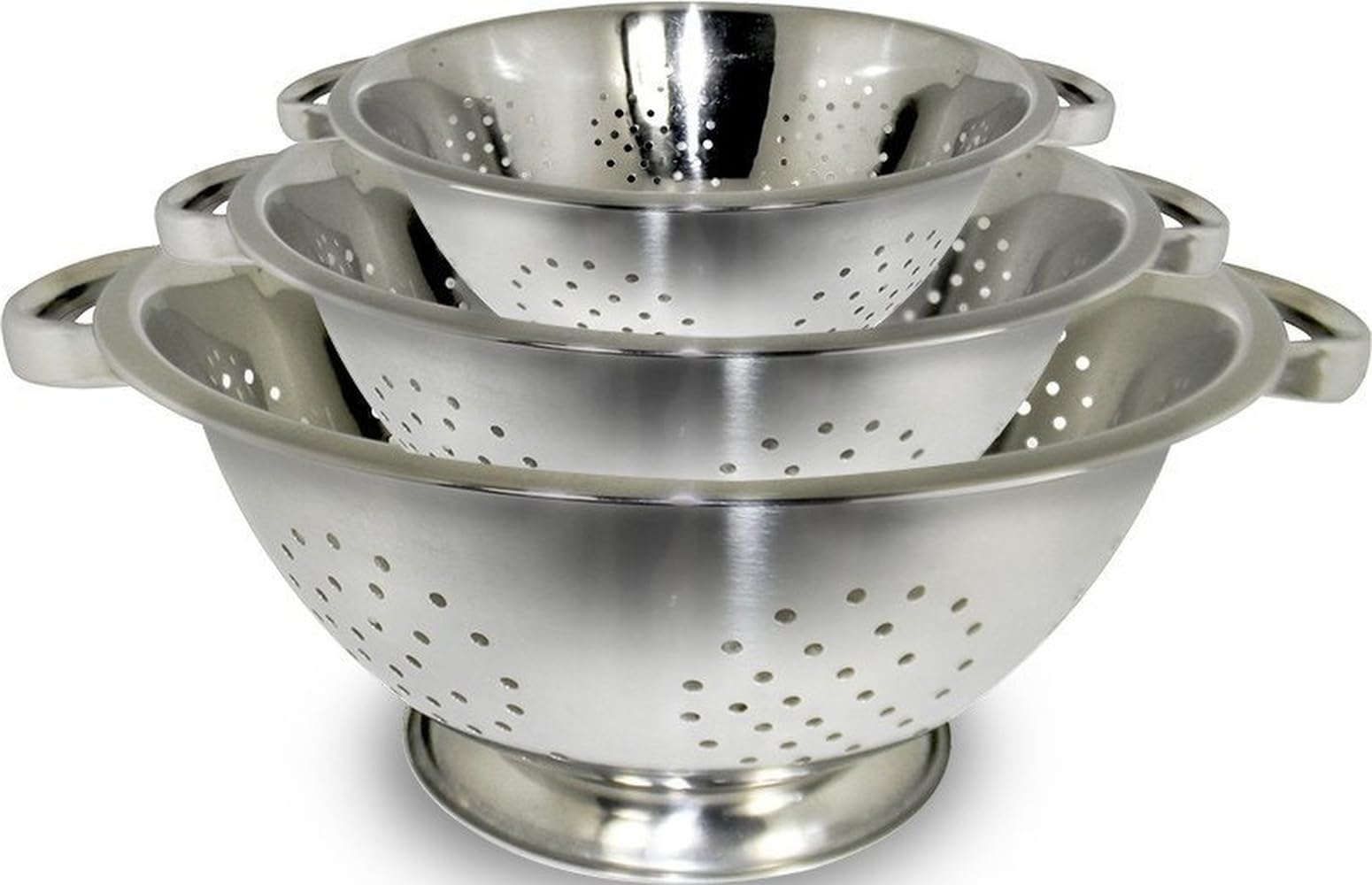 ExcelSteel: coladores inoxidables con pulido interior para escurrir frutas y verduras.