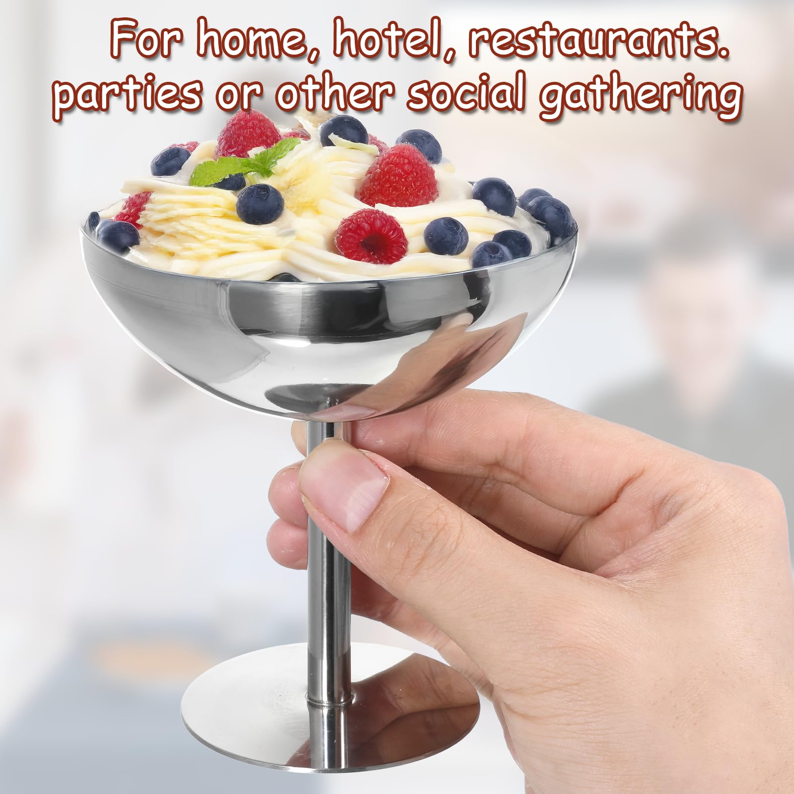 Exclaith copa postre acero inoxidable, diseño elegante para presentaciones formales.