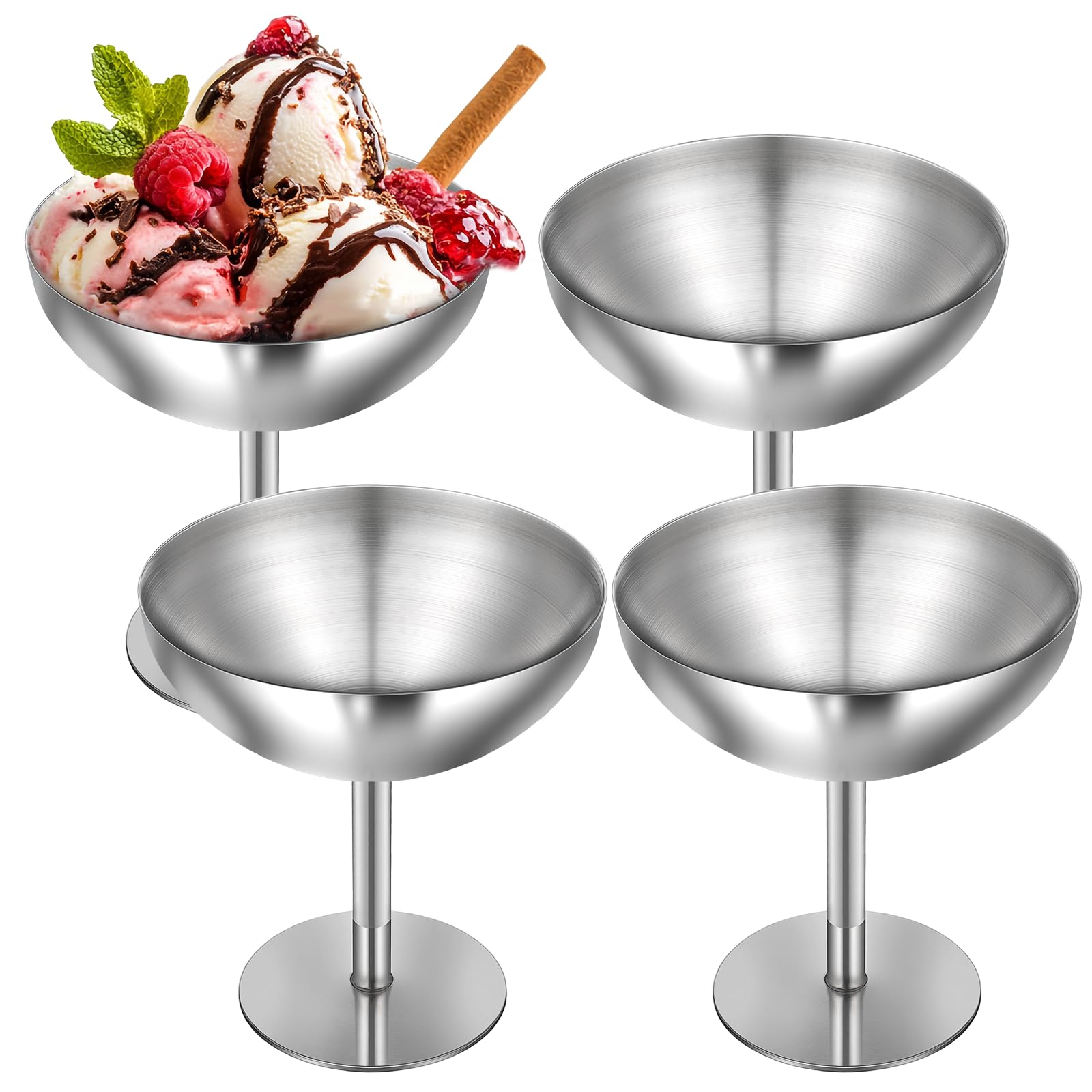 Exclaith vaso postre acero inoxidable con pie, ideal para degustar helados con presentación elegante.