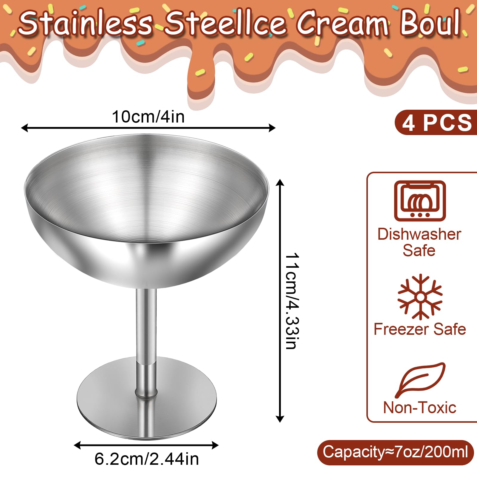 Exclaith vaso postre acero inoxidable, pie elevado, perfecto para sorbet y postre con estilo.