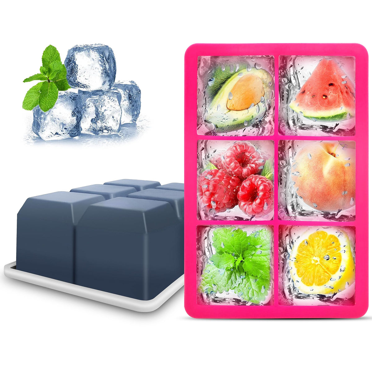Excnorm: moldes de hielo cuadrados grandes con tapas para bebidas frescas