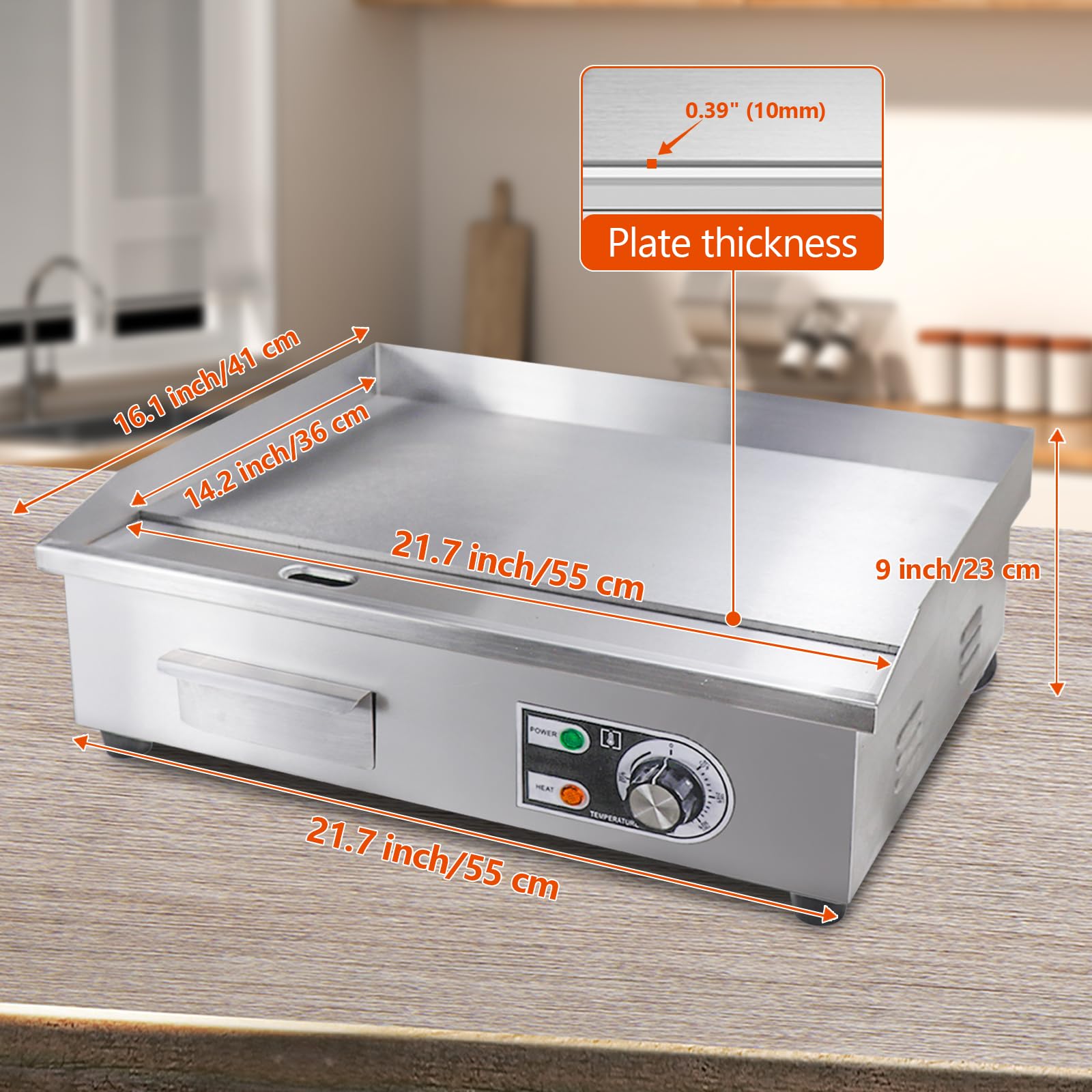 ExGizmo plancha, superficie amplia facilita desayunos y comidas completas.