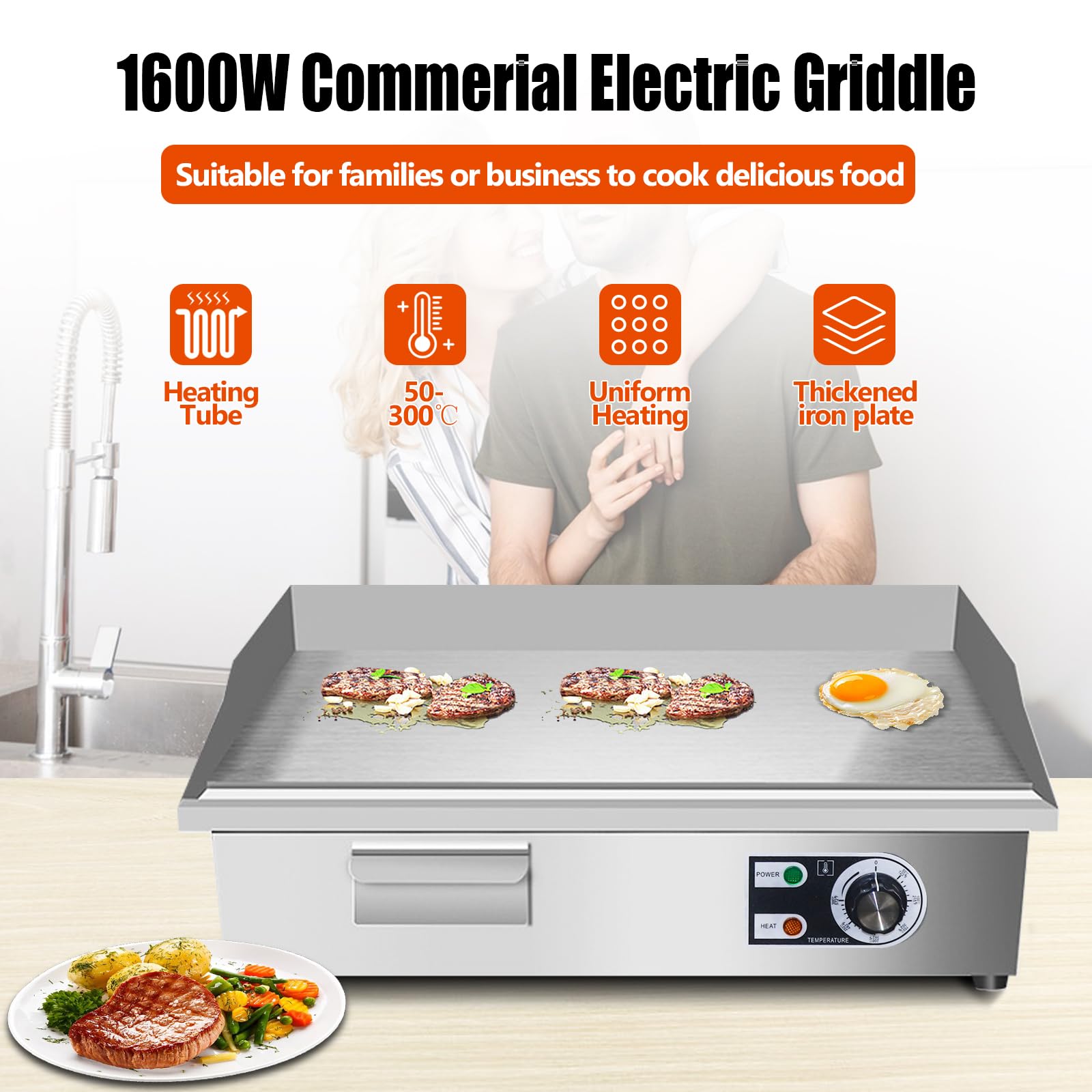 ExGizmo plancha, placa de hierro fundido para dorar y sellar alimentos rápidamente.