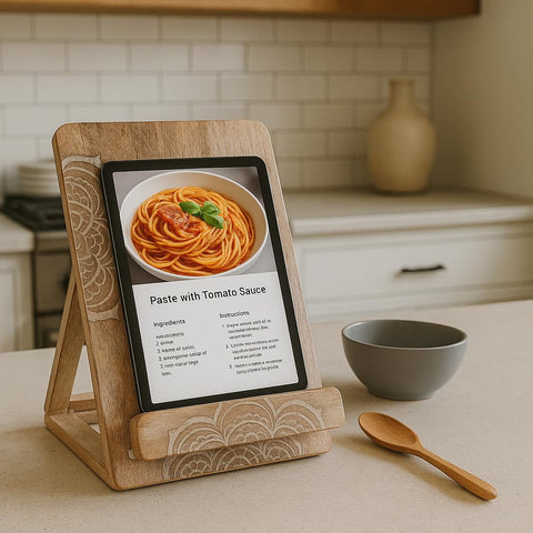 Eximious India soporte plegable para recetas ahorro de espacio en la encimera