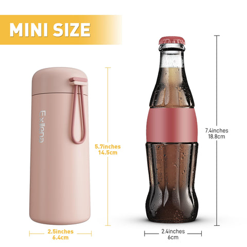 Exllena botella 8 oz con aislamiento doble-pared mantiene bebidas a temperatura.