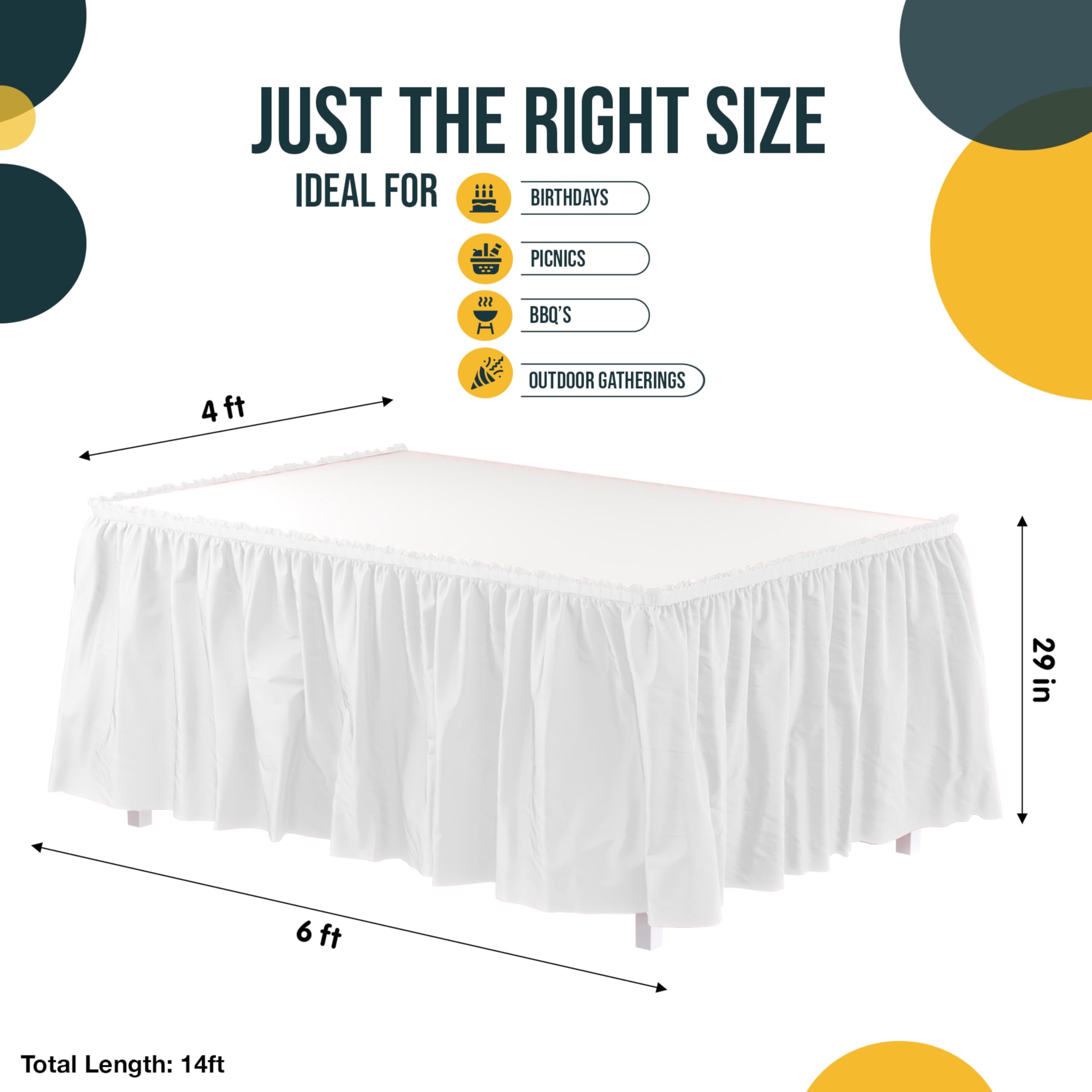 Exquisite falda de mesa volantes blanca ideal para decoraciones en eventos de 14 pies.