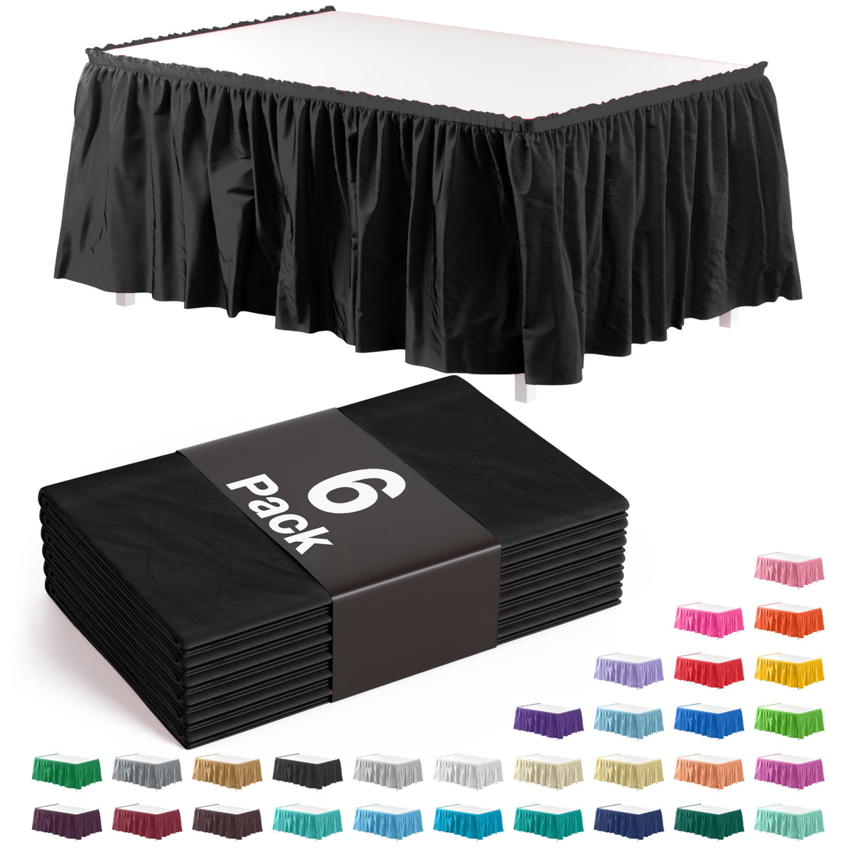 Falda Exquisite con volantes negros para 14 pies, embellece bodas y eventos.