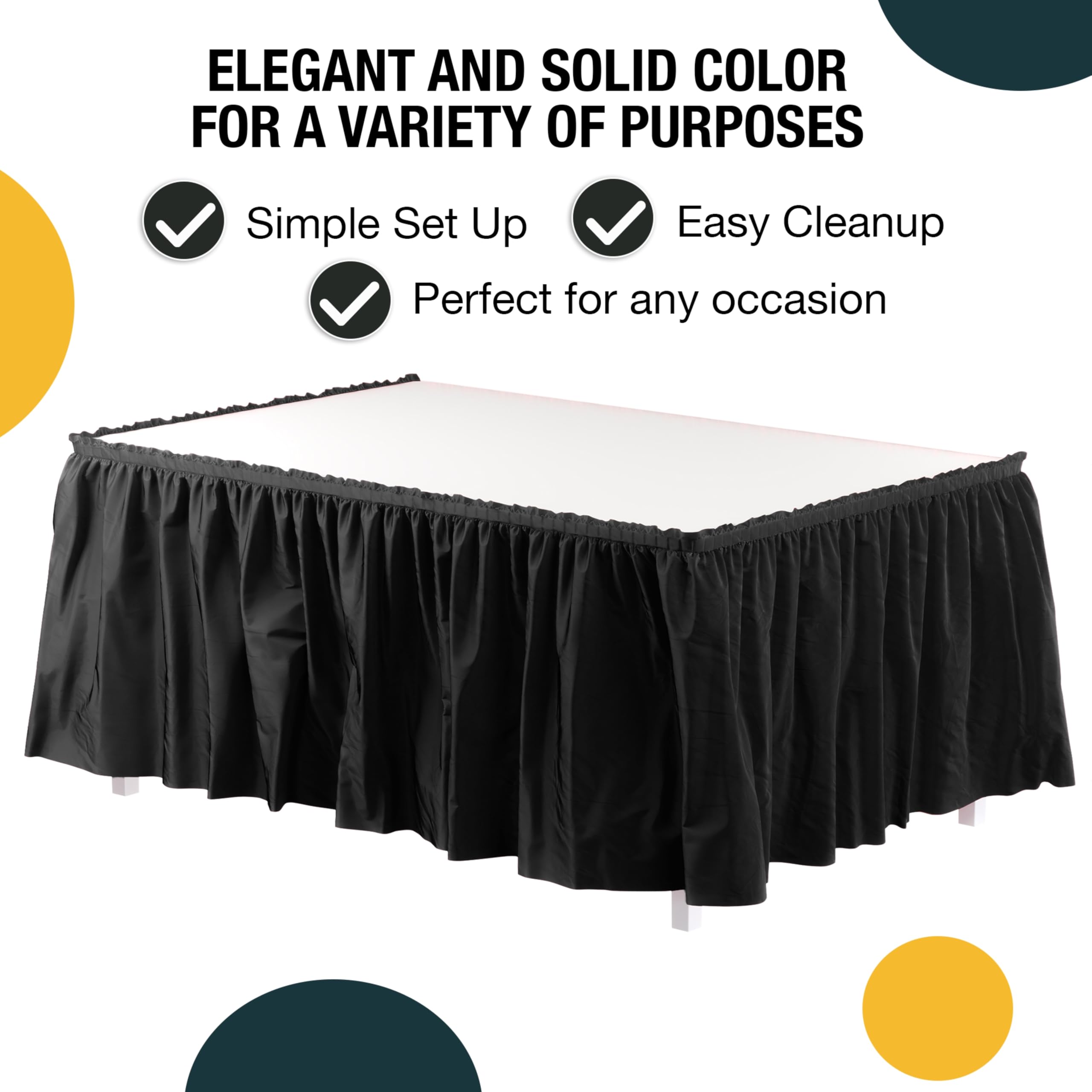 Falda Exquisite con volantes negros para cubrimiento elegante de mesas grandes.