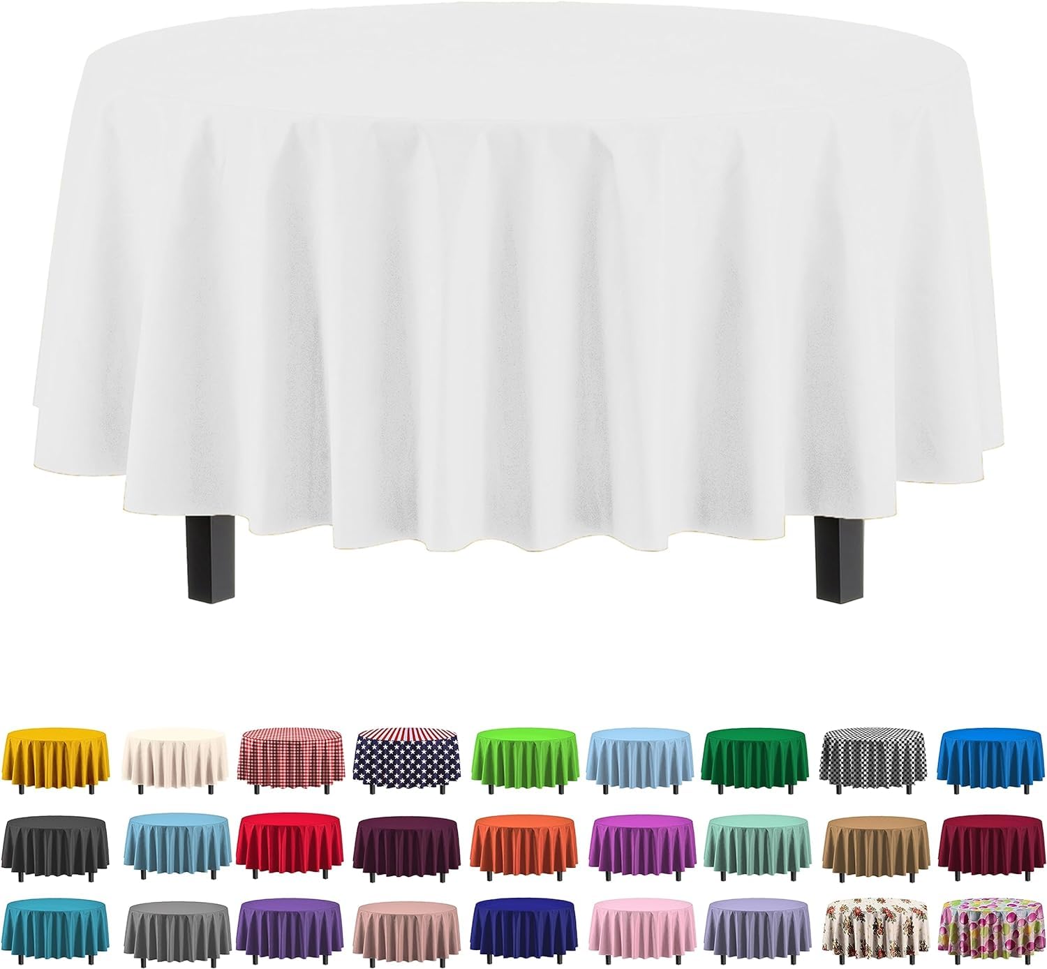 Mantel Exquisite plástico redondo 84 in con protección para mesa en fiestas.