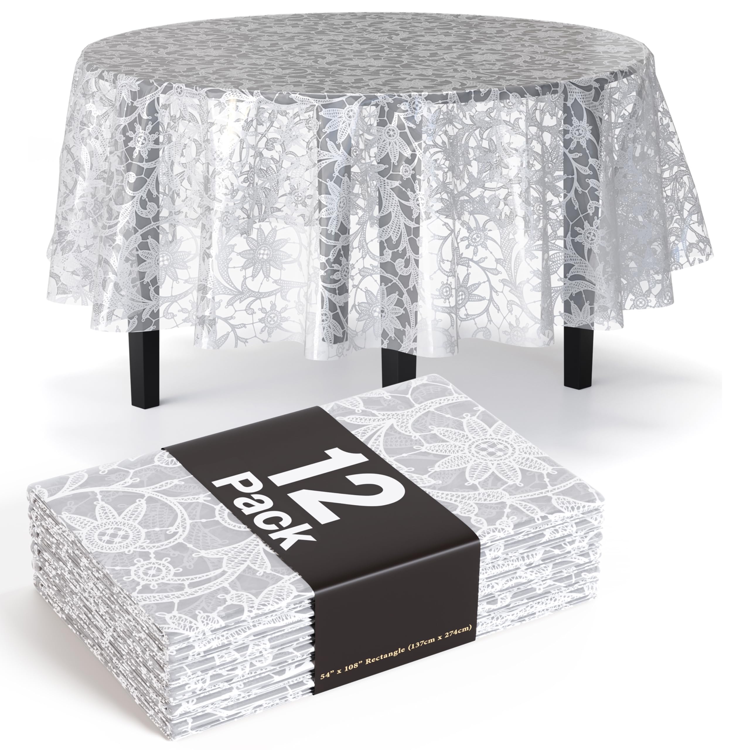 Mantel redondo Exquisite de encaje blanco protege la mesa con estilo.