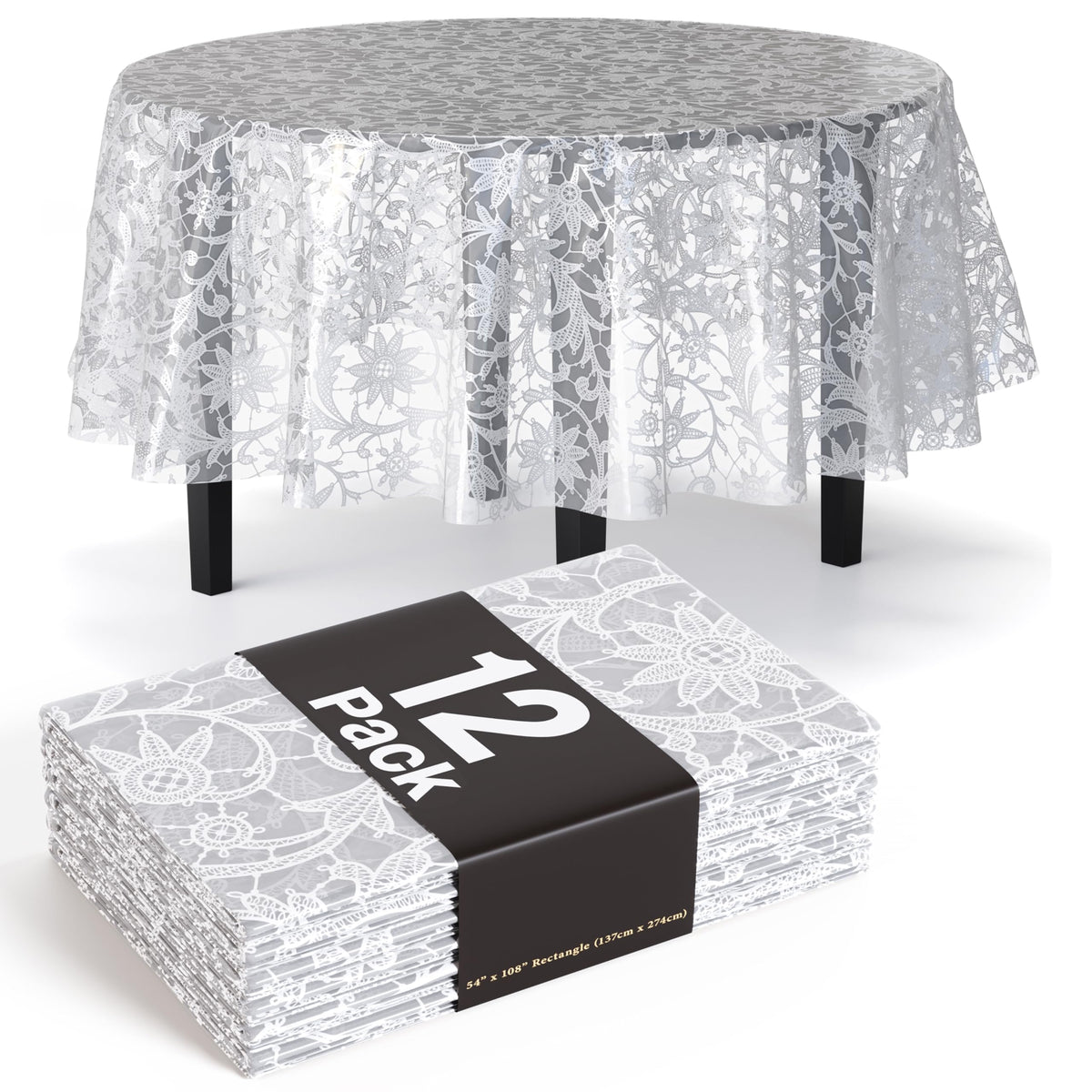 Mantel redondo Exquisite de encaje blanco protege la mesa con estilo.