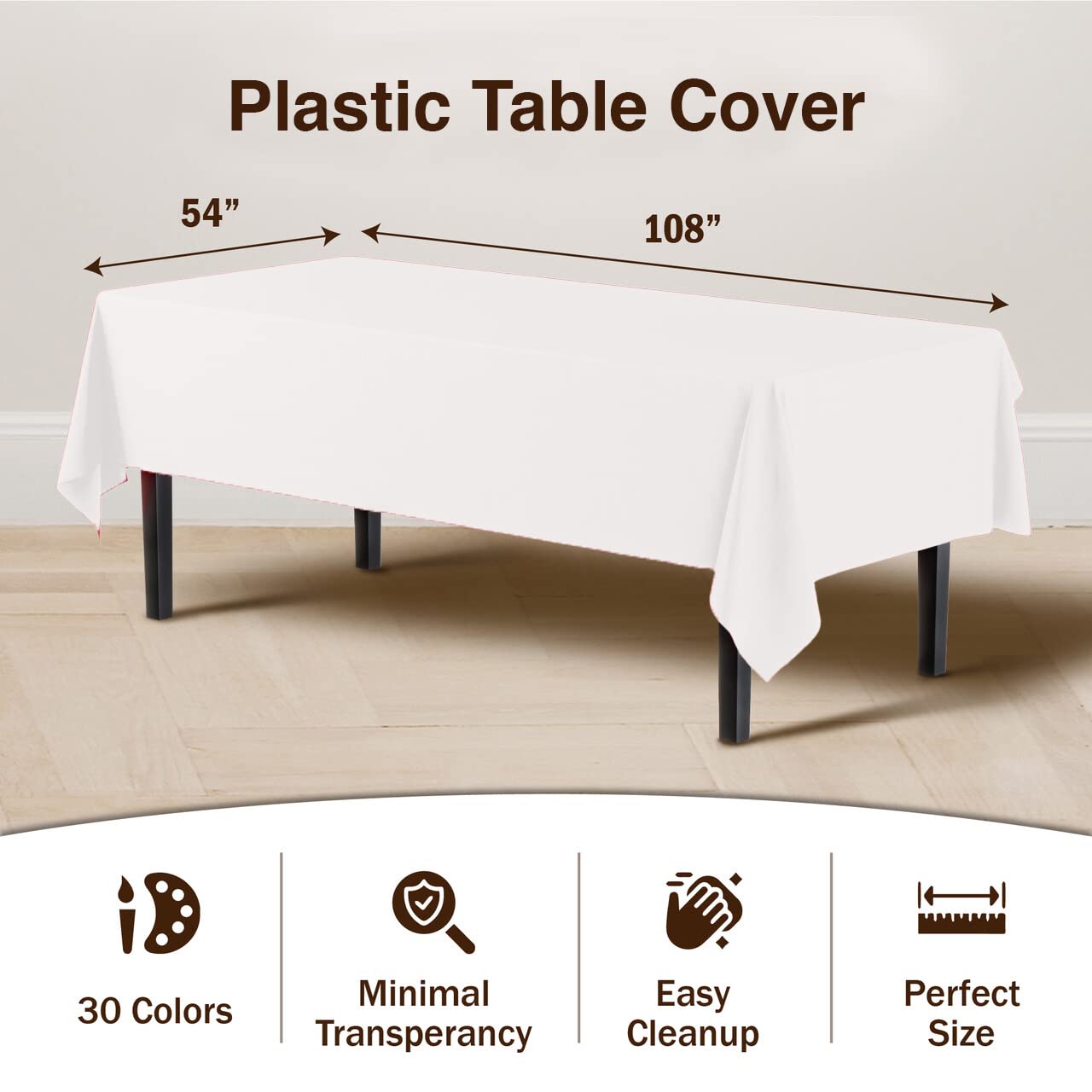 Manteles blancos de opacidad alta de Exquisite, cubren la mesa con aspecto limpio