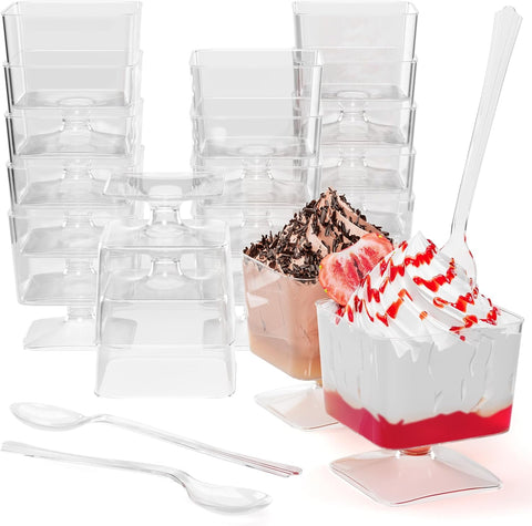 Exquisite copas de postre cuadradas transparentes 2oz para presentación elegante y desechables
