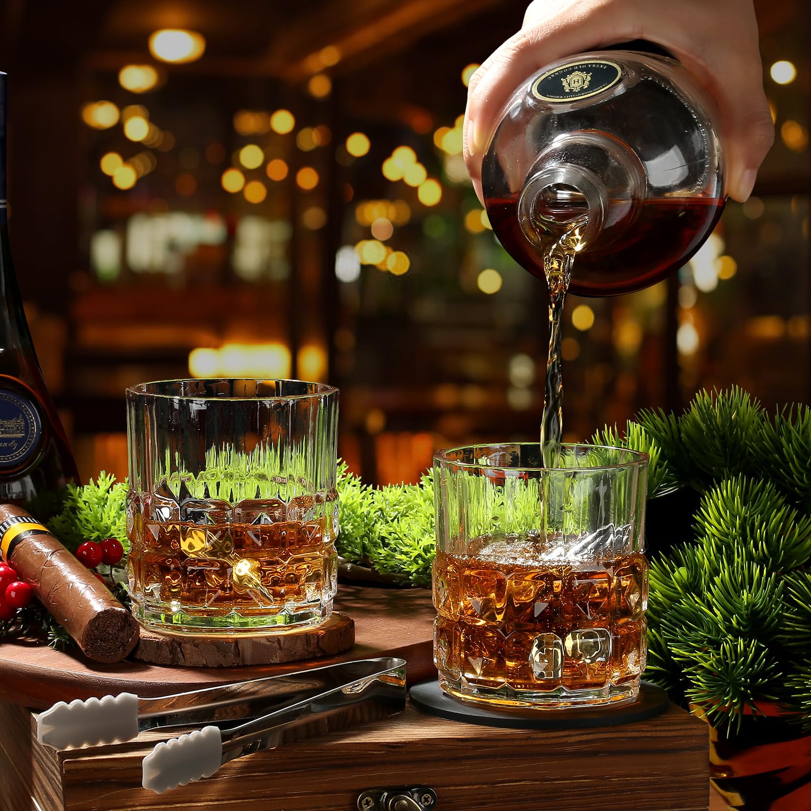 Dos vasos de whisky de cristal de EXREIZST para sorbos refinados