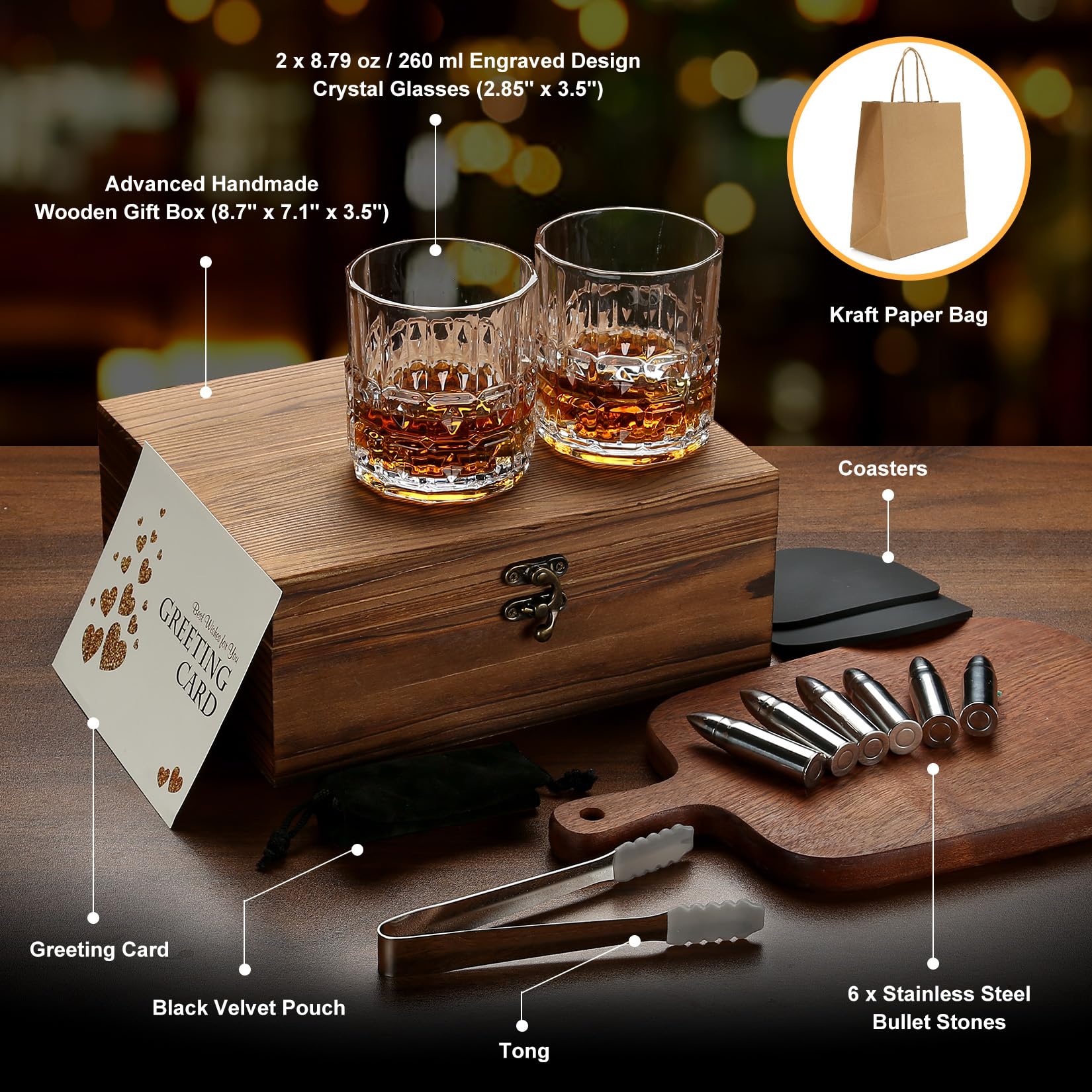 Piedras de whisky EXREIZST de acero inoxidable para enfriar sin diluir