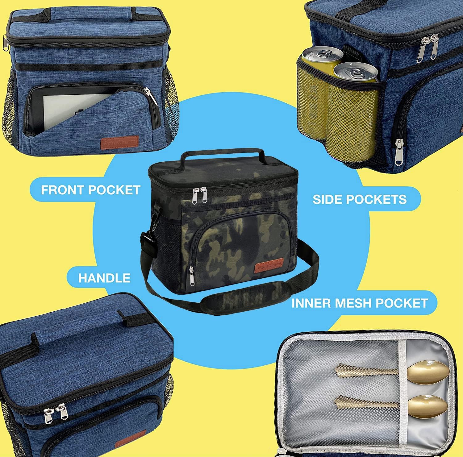 Bolsa de almuerzo ExtraCharm correa ajustable para llevar cómodamente.
