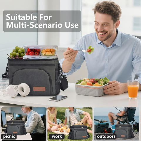 ExtraCharm Bolso Térmico para Almuerzo - Aislado, Reutilizable, Correa Ajustable - Negro