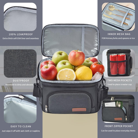 ExtraCharm Bolso Térmico para Almuerzo - Aislado, Reutilizable, Correa Ajustable - Negro