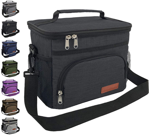 ExtraCharm Bolso Térmico para Almuerzo - Aislado, Reutilizable, Correa Ajustable - Negro