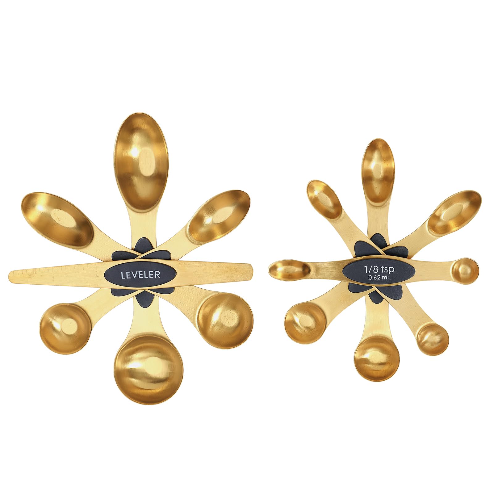 Extshetra cucharas magnéticas en oro apiladas, almacenamiento compacto en cocina