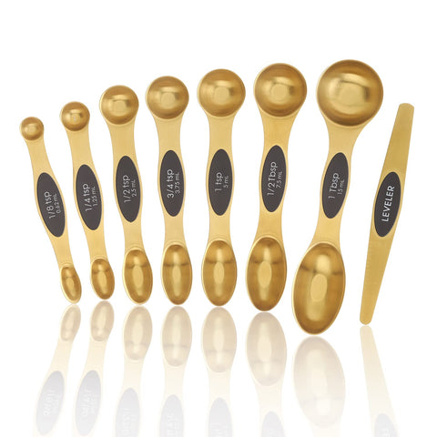 Extshetra cucharas magnéticas en oro, vista frontal, precisión para recetas diarias