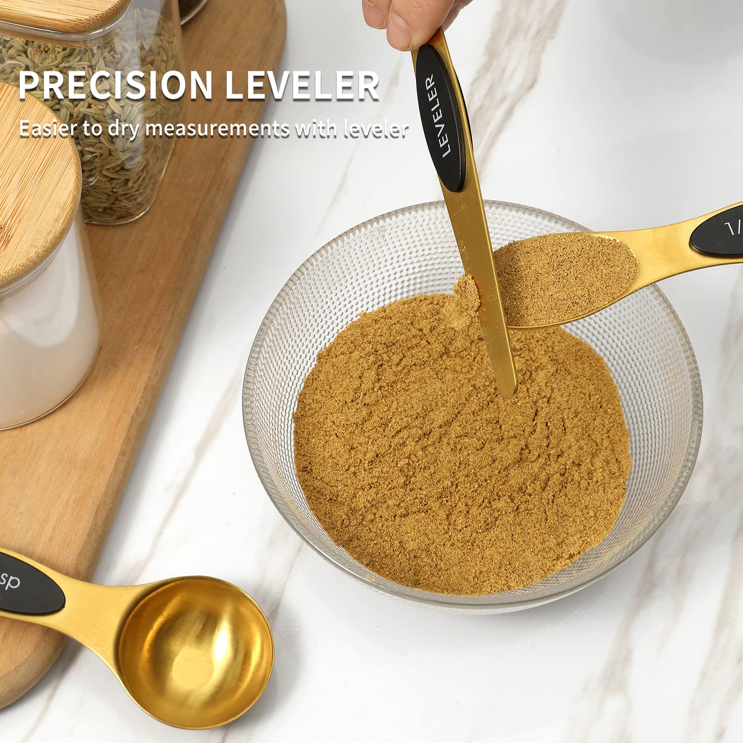 Extshetra cucharas magnéticas oro con mango magnético para uso rápido en cocina
