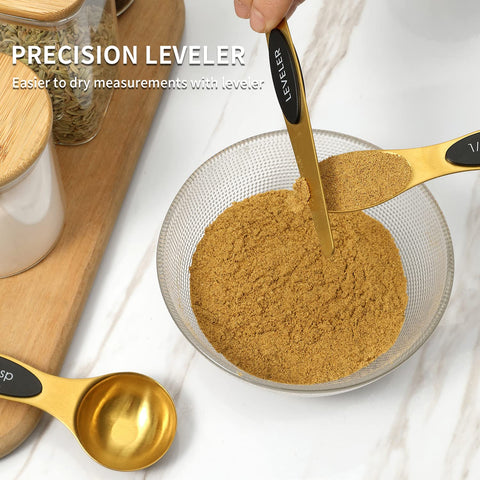 Extshetra cucharas magnéticas oro con mango magnético para uso rápido en cocina
