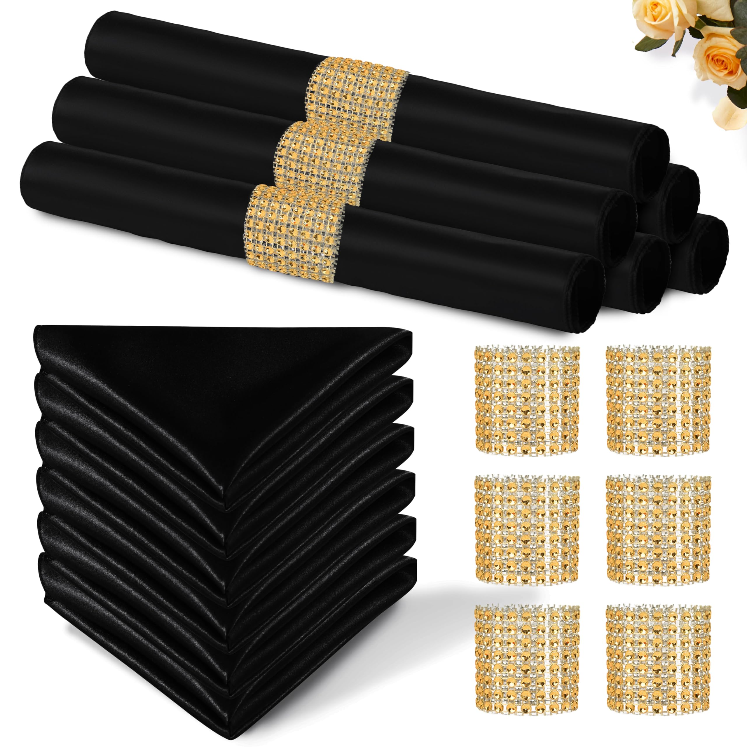 Eychei servilletas satinadas negras de 12x12 para banquetes