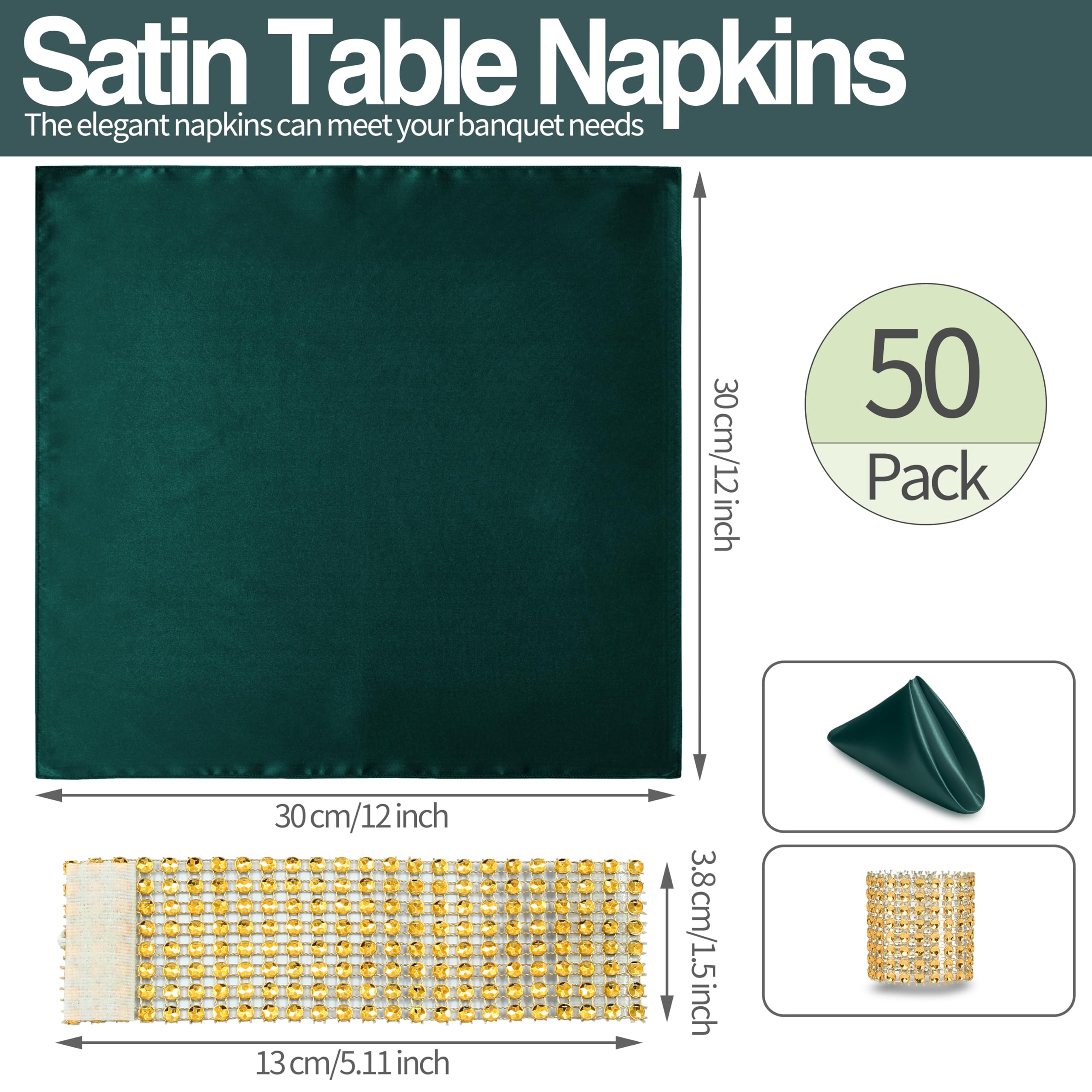 Eychei set de 50 servilletas y 50 aros dorados para banquetes.