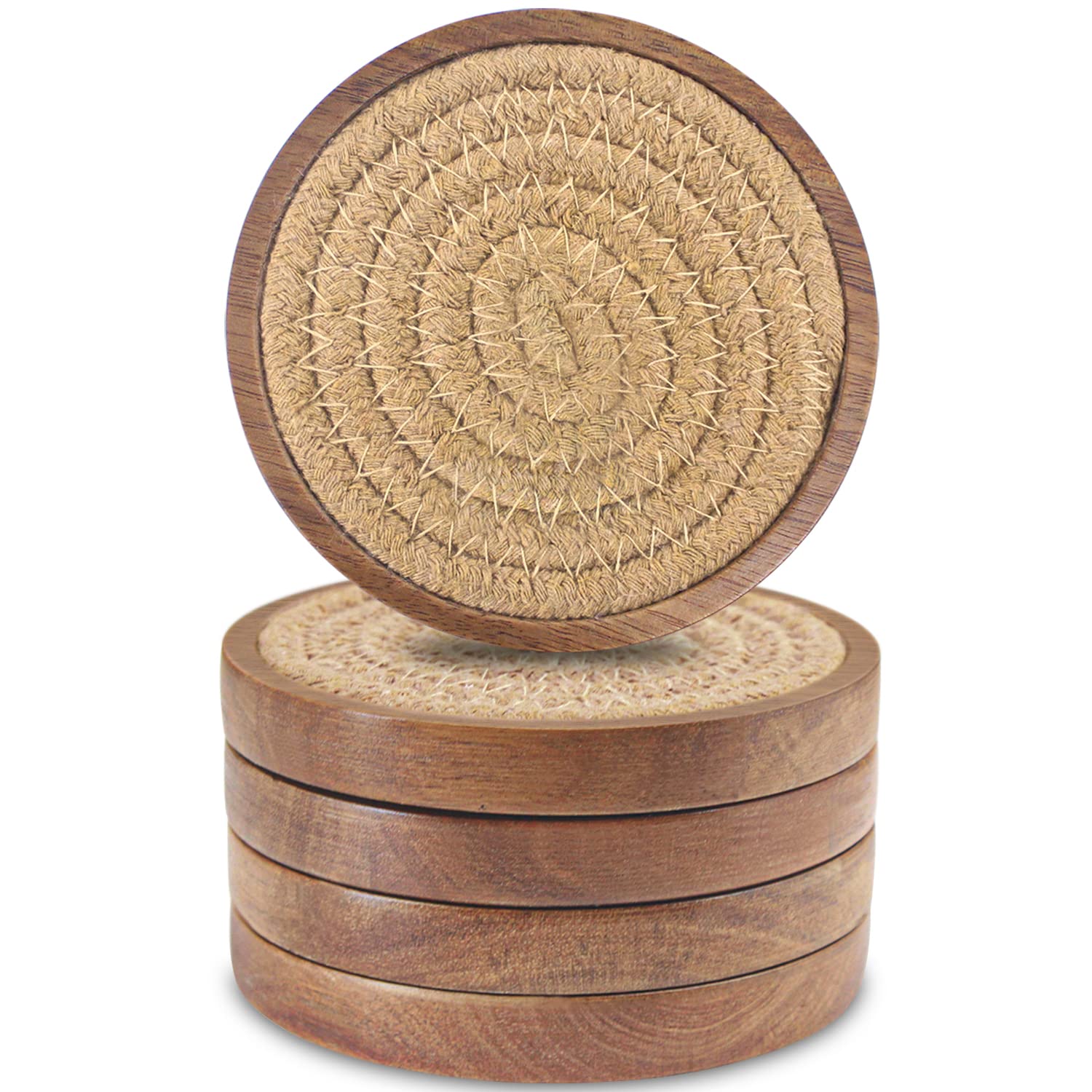 Eykao posavasos de madera absorbentes, conjunto de 5, protegen la mesa de condensación.