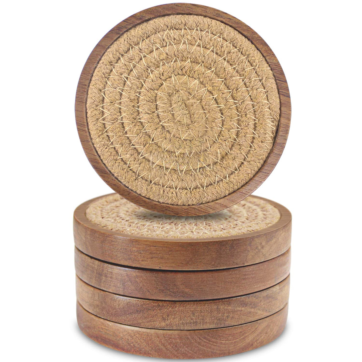 Eykao posavasos de madera absorbentes, conjunto de 5, protegen la mesa de condensación.