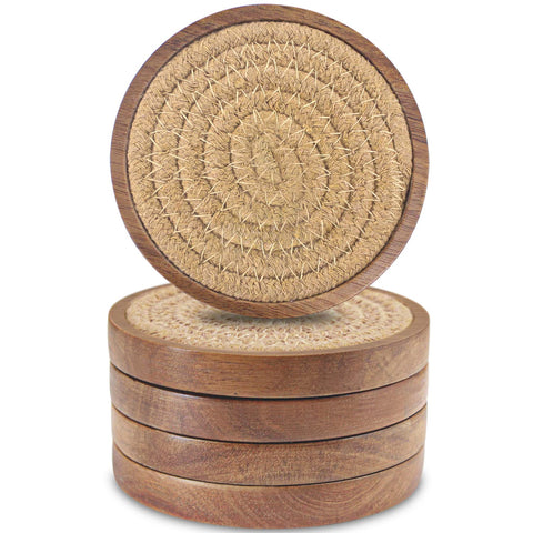 Eykao posavasos de madera absorbentes, conjunto de 5, protegen la mesa de condensación.
